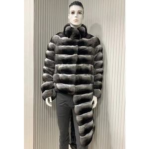 Abrigo de piel de <span class=keywords><strong>Chinchilla</strong></span> auténtica para mujer y hombre de alta calidad de fabricante, chaqueta de piel de <span class=keywords><strong>Chinchilla</strong></span> desmontable auténtica de estilo más largo con cremallera - Product Image 4