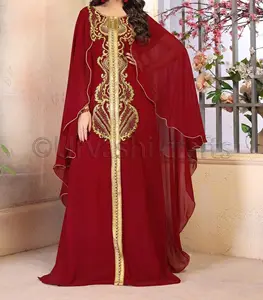 Phong Cách Red Wedding Grown Truyền Thống Ấn Độ Đính Cườm Làm Việc Dài Tay Kaftan Ma-rốc