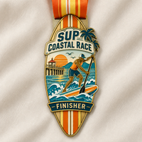 Médaille de course SUP personnalisée en forme de planche de surf, récompense de finisseur côtier pour la compétition de Stand Up Paddle Board, cadeau