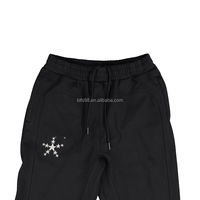 Pantalones Deportivos Holgados Negros para Hombre, Cintura Media con Cordón, Talla Grande, Diseño de Estrella Bordada, para Otoño, 100% Algodón