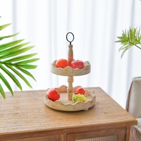 Plateau de présentation rond à 2 niveaux HOME Farmhouse pour collations, desserts, bonbons, gâteaux, fruits, avec finition en bois et poignée en métal