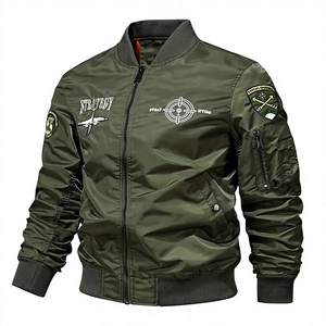 Strategy Bomber <b>Jacket</b> Men's Windproof Casual Zipper Front <b>Patch</b> Design Black Polyester Autumn Wear - Product Image 3