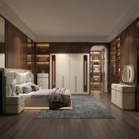 Ensembles de Chambre Complètes de Luxe King Size avec Lit Double, Cadre en Bois, Rangement Intégré, Éclairage LED, Design Moderne, Personnalisables pour Hôtels
