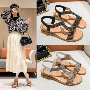 Nuovi Sandali Estivi con <span class=keywords><strong>Zeppa</strong></span> Spessa e Strass, Scarpe da Spiaggia Casual Boho Leggere per Signore A-1 - Product Image 2