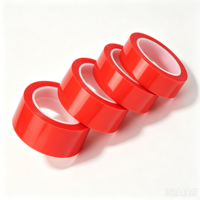 Ruban adhésif double face en polyester rouge résistant à la chaleur, colle transparente, ruban adhésif double face en PET pour la lamination industrielle