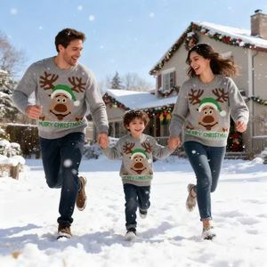 Pull de Noël moche en jacquard tricoté sur mesure, pour hommes, femmes, unisexe, rouge, vert, vêtements de Noël pour la famille, vente en gros - Product Image 4