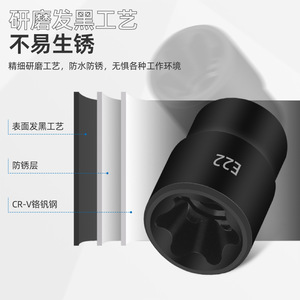 Juego de llaves de vaso tipo E de 1/4 pulgada con accionamiento hexagonal Torx, óxido negro, herramientas de reparación automotriz - Product Image 3