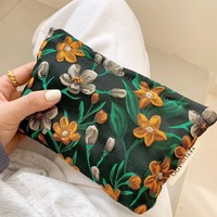 Tas Kosmetik Poliester Bunga Antik Gaya Hepburn Tas Kosmetik Poliester Kapasitas Besar Penyimpanan Produk Perawatan Kulit Tas Tangan Portabel Liner Perjalanan