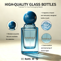 Flacon de parfum de luxe bleu et jaune ODM OEM, 30 ml, 50 ml, 100 ml, flacon de parfum en verre vide avec bouchon à bille