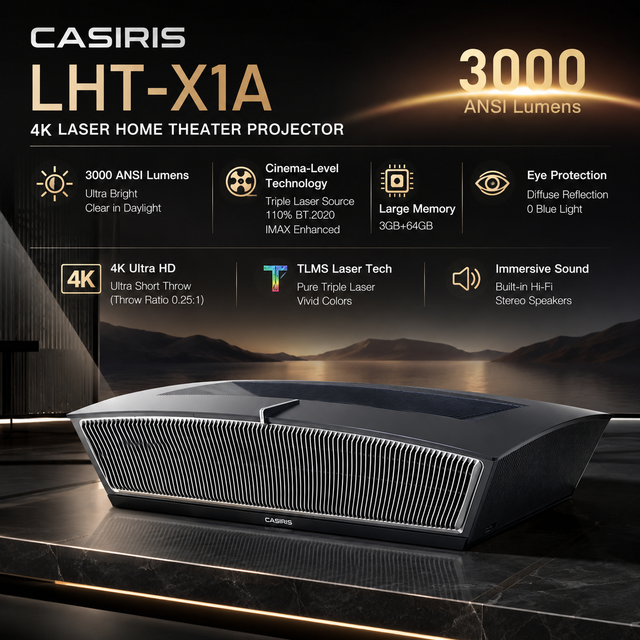 CASIRIS LHT-X1A 4K Laser Projector 4K UHD 3000 ANSI High Lumens HDR MEMC Supported RGB Three-color Laser Suitable HomeTheater