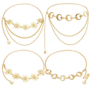 Cadena de cintura de aleación de zinc con diseño de sol y luna para mujer, estilo fiesta, cinturón metálico con patrón de estrellas, de una sola vuelta - Product Image 1