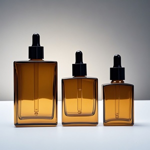 ขวดแก้วหยดทรงสี่เหลี่ยมแบนหรูหรา ขนาด 30 มล. 50 มล. 100 มล. พร้อมปลอกคอสีดำ สำหรับเซรั่มและน้ำมันหอมระเหย - Product Image 1