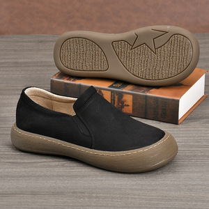 Mocassins en cuir véritable à enfiler, bout rond, semelle extérieure en caoutchouc, semelle intermédiaire en EVA, confort automne, chaussures pour hommes, semelle épaisse - Product Image 4