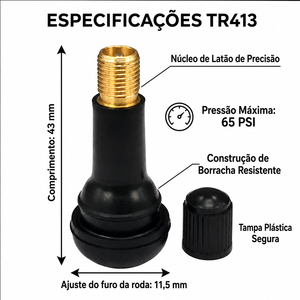 Válvula de Neumático TR413, Válvula de Goma a Presión para Neumáticos sin Cámara, para Ruedas de Automóvil - Product Image 1