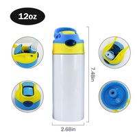 Vaso Térmico de Acero Inoxidable 304 para Sublimación en Blanco para Niños de 12 oz, Botella de Agua con Tapa Abatible