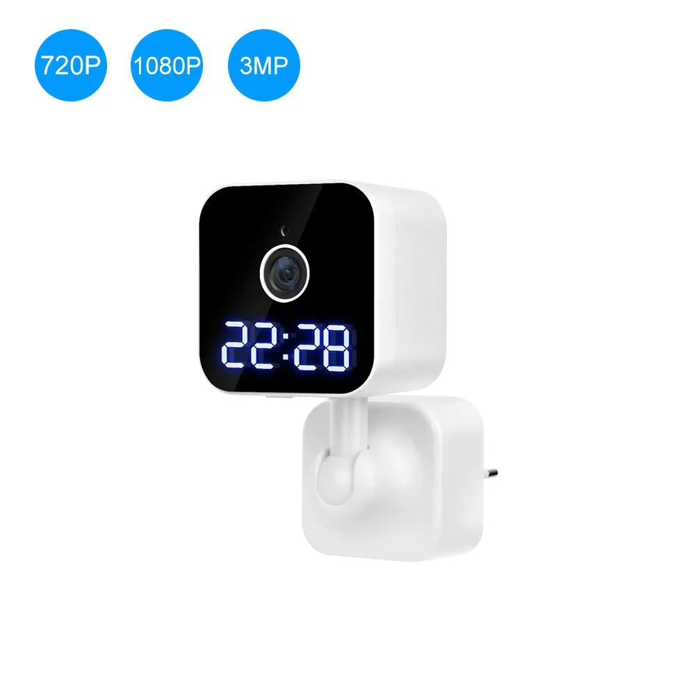 Indoor Mini WiFi Security Camera Rotatable Night Vision Clock Camera With USB Charger Base