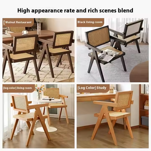 Sedia da pranzo in legno massello con bracciolo in Rattan antico moderno Casual in Rattan con schienale moderno laccato nero - Product Image 4