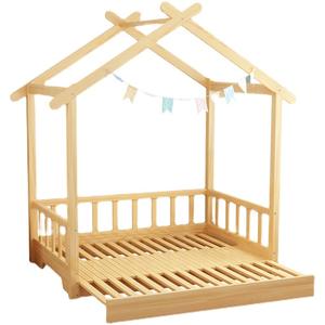 Cama Retráctil de Madera Maciza para Niño y Niña, Cama Retráctil Creativa, Casa Pequeña Individual - Product Image 4