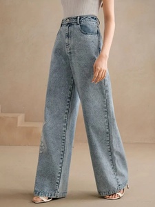 Nouveau <span class=keywords><strong>Jean</strong></span> en Denim Extensible Taille Haute Amincissant Brodé pour <span class=keywords><strong>Femme</strong></span> Grande Taille Printemps-Automne – Pantalon Droit Décontracté Tendance - Product Image 4