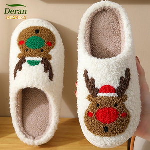 DERAN nouvelles femmes mignon en peluche pantoufles floues imprimé Animal en peluche noël pantoufle maison maison femme pantoufle pour dame en gros - Product Image 2