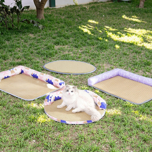 Cama de gato refrescante redonda bonita para todas las estaciones, nido con patrón impreso para perros de compañía, sofá cuadrado de invierno y verano, suministros para dormir - Product Image 1