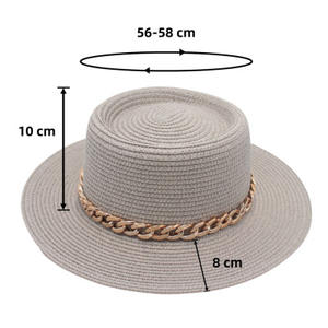 Chapeau de paille style Hepburn français pour l'été, la plage et l'extérieur, protection solaire, nouveau modèle printemps-été avec chaîne dorée - Product Image 2