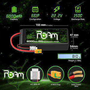 Batterie Lipo 22,2 V 6200 mAh 6S 90C avec boîtier souple et connecteur EC5 pour avions RC, quadricoptères, hélicoptères, voitures, camions et bateaux - Product Image 2