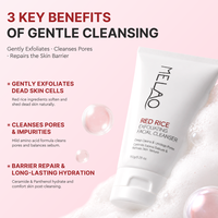 Nettoyant Visage Exfoliant au Riz Rouge Marque Blanche 150g – Nettoyant Doux aux Acides Aminés pour Peaux Sensibles et Nettoyage des Pores