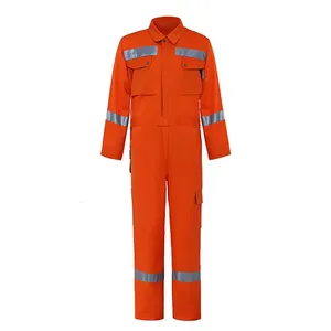 Custom 100% Cotton Technical Electrician Workshop Safety Work Wear Coverall Men Long Sleeve Hi Vis Reflective Jumpsuits Overalls