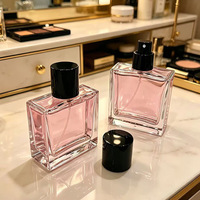 Nouveau en stock – Flacon de parfum en verre de 100 ml avec buse à vis, forme carrée plate, impression sérigraphiée, flacon de voyage vide pour soins de la peau