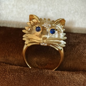 Anillo Delicado y Lindo de Oro Sólido de 18K con Diamante Natural, Diseño de Gatito, Acabado Cepillado, Minimalista, Coleccionable, para Boda, Compromiso o Fiesta - Product Image 2