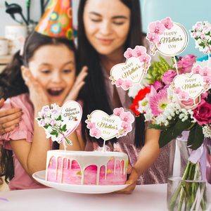 Decorazioni per Torte per la Festa della Mamma, Topper per Cupcake con Fiori e Cuore in Lamina d'Oro, per <span class=keywords><strong>Compleanno</strong></span> della Mamma, Rosa - Product Image 6