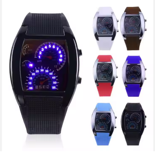 Luxury Sports Wristwatch for Men LED Display RPM Flash Speed Meter Dial Binary Matrix Digital Watch