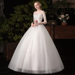 Vestido de <span class=keywords><strong>novia</strong></span> ligero con hombros descubiertos, nuevo, de alta calidad, estilo francés, para mujer, largo hasta el suelo, para sesiones de fotos de viaje, otoño - Product Image 2