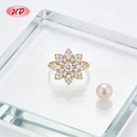 Bagues en laiton plaqué or 18 carats avec zirconiums, fleurs en émail et couronne en filigrane, style moderne, pour femmes, vente en gros