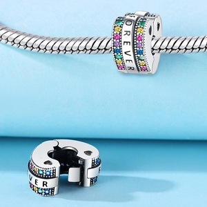 <span class=keywords><strong>925</strong></span> <span class=keywords><strong>ALE</strong></span> Abalorios de Plata con Zirconia de Color Corazón Eterno, Clip de Posicionamiento, Hebilla de Fijación con Símbolo de Eternidad, Accesorios de Joyería DIY - Product Image 3