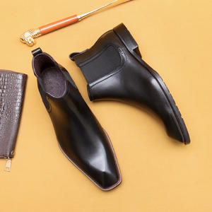 Bottes Chelsea pour hommes à lacets, à semelle épaisse, en cuir véritable, doublure polaire, style britannique, décontracté et professionnel, de haute qualité - Product Image 1