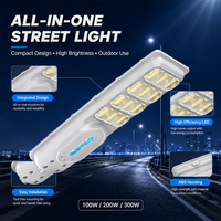 Lampes solaires à LED pour extérieur, très vendues, étanches, 100W 200W 300W, boîtier ABS, indice de protection IP65, tout-en-un