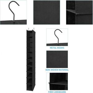 10-Compartment Black Hanging <b>Shoe</b> Organizer Fabric Storage Bag With Plastic for Bedroom Closet Bedding Space Saving - Product Image 3