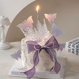 Crystal Crown Cake Topper With Butterflies And Pearl Ribbon For Princess Birthday Cake Decoration - Product Image 3