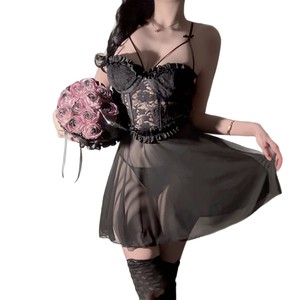 Lencería de talla grande, terciopelo lujoso, camisón sexy transparente de malla con relleno y aros, lencería erótica para realzar la figura. - Product Image 5