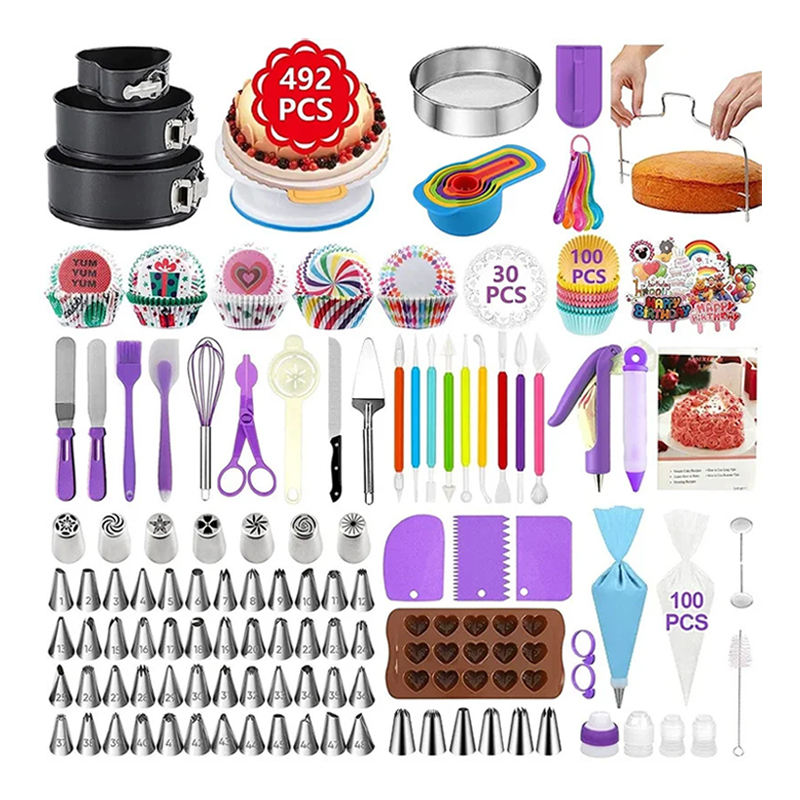 Kit de 492 Uds., boquilla para repostería, bolsa para repostería, molde para Tartas, molde giratorio para Tartas, espátula, herramientas de decoración de pasteles, Kit de suministros