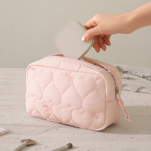 Portable Makeup Bag Rectangle Pink Quilted Design For Travel And Make <b>Up</b> Storage - Product Image 1
