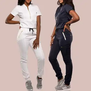 Moda esfoliante calças tops mulheres scrubs conjuntos elegante personalizado uniforme médico atacado manga curta enfermeira uniformes para as mulheres