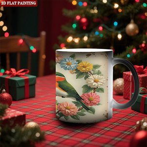 Taza de Cerámica Negra Esmerilada de 11 oz para Sublimación, Taza que Cambia de Color con Diseño de Pájaros y Flores - Product Image 2