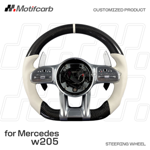 พวงมาลัยคาร์บอนไฟเบอร์แบบกำหนดเองสำหรับ Mercedes-Benz รุ่น AMG W167 W205 W213 GT C63 C-Class GLA พร้อมด้ามจับสีขาว - Product Image 2