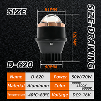 DGLS D620 Lentille de projecteur Bi-LED de 3 pouces 70W 14000LM Rétrofit Phare Faisceau haut et bas IP68 Feux de brouillard pour tout-terrain 4x4 Voiture