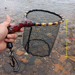 Équipement de pêche à la mouche : Épuisette de pêche en nylon et bois massif, à poignée en forme de poire de carthame, avec yeux inclinés, profondeur 25, modèle Copy-Net, pour la pêche à la bouche de cheval, petite épuisette de débarquement - Product Image 2