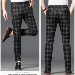 Mens Plaid Formal Dress Pants Stretch Skinny Checkered <strong>Golf</strong> <strong>Trousers</strong> Male Tartan Office Clothes Business Suit Tweed Pants - Product Image 3