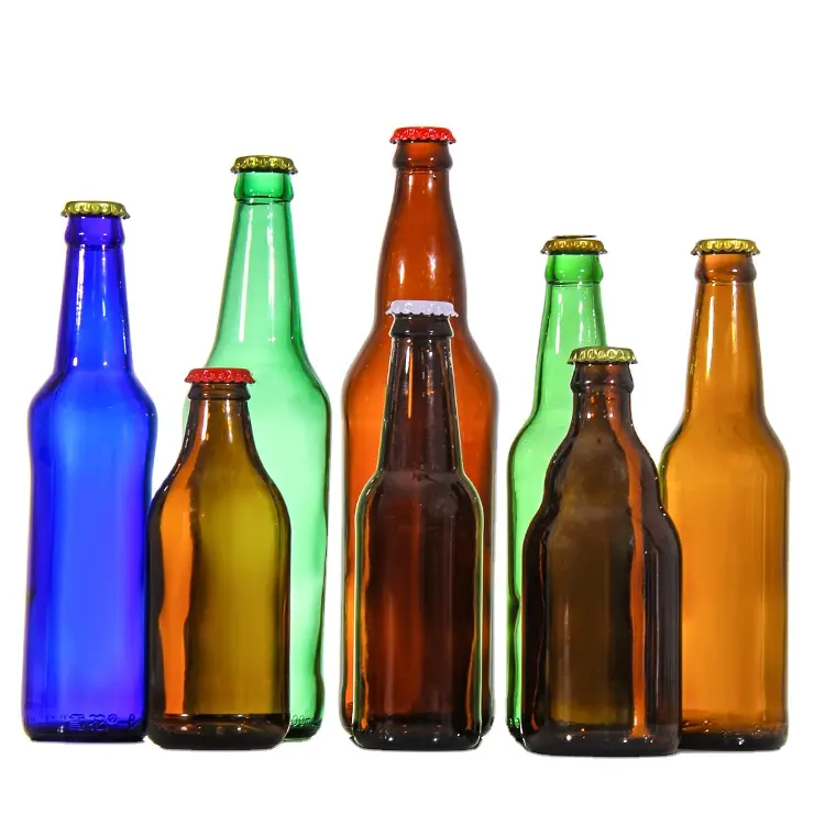 Vendita calda personalizzata 250ml 330ml 500ml 640ml bottiglia di vetro di birra bottiglia di birra in vetro verde ambra marrone